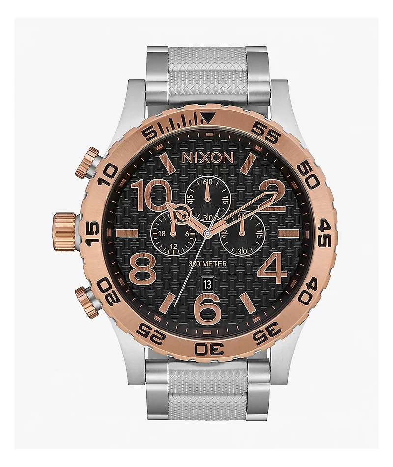 Nixon 51-30 Chrono Silver, Rose Gold & Black Analog Watch
