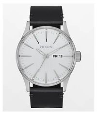 Nixon Sentry Leather All-Silver & Black Analog Watch