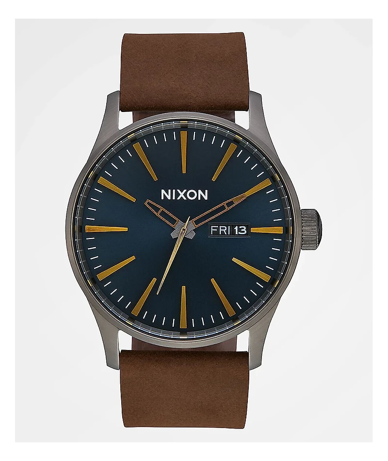 Nixon Sentry Leather Gold, Indigo & Brown Analog Watch