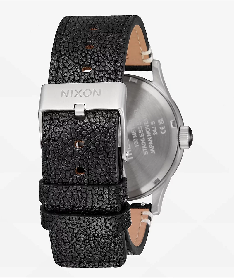 Nixon Sentry Leather Silver, Rosewood & Black Analog Watch