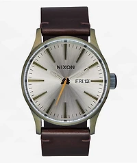 Nixon Sentry Leather Vintage White & Brown Analog Watch