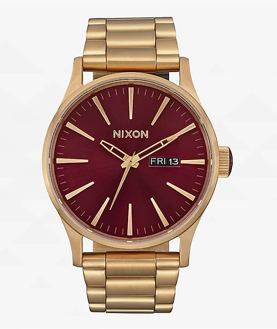 Nixon Sentry SS Oxblood & Sunray Gold Analog Watch