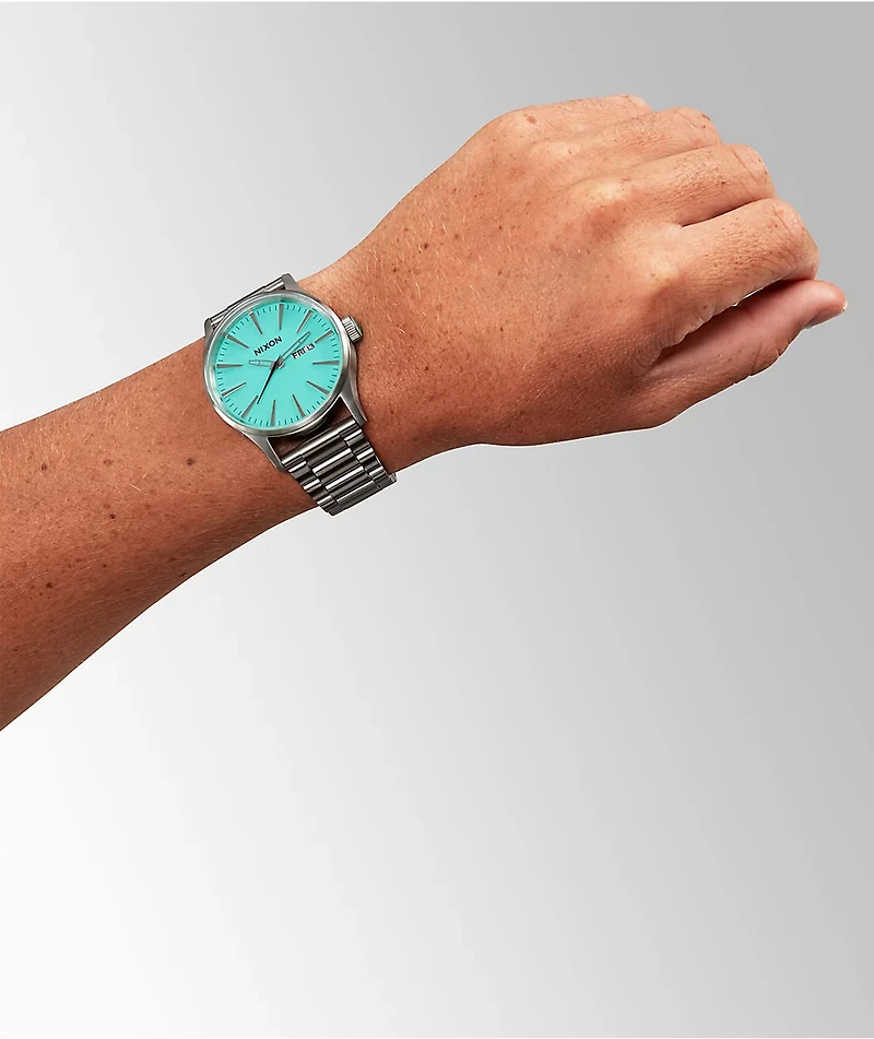Nixon Sentry Silver & Turquoise Analog Watch