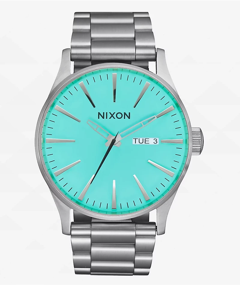 Nixon Sentry Silver & Turquoise Analog Watch
