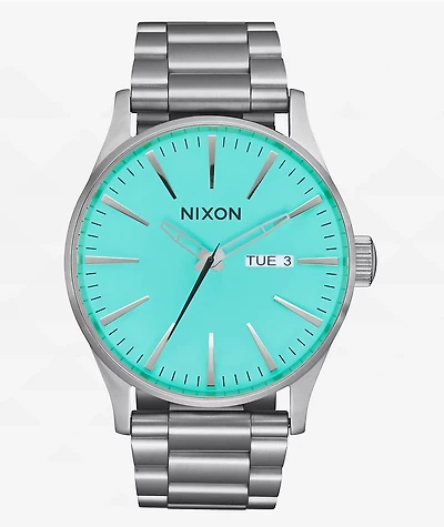 Nixon Sentry Silver & Turquoise Analog Watch