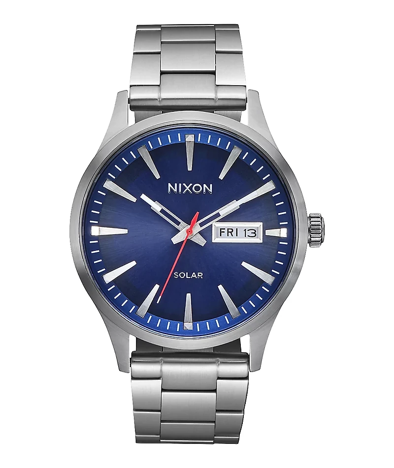 Nixon Sentry Solar Silver & Navy Sunray Analog Watch