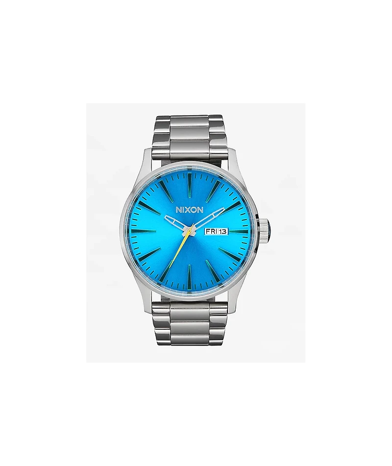 Nixon Sentry Stainless Steel Silver & Byron Blue Ombre Analog Watch