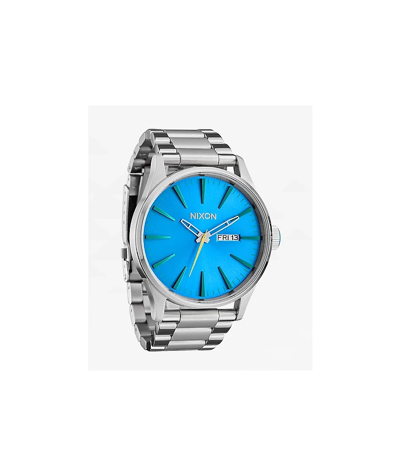 Nixon Sentry Stainless Steel Silver & Byron Blue Ombre Analog Watch