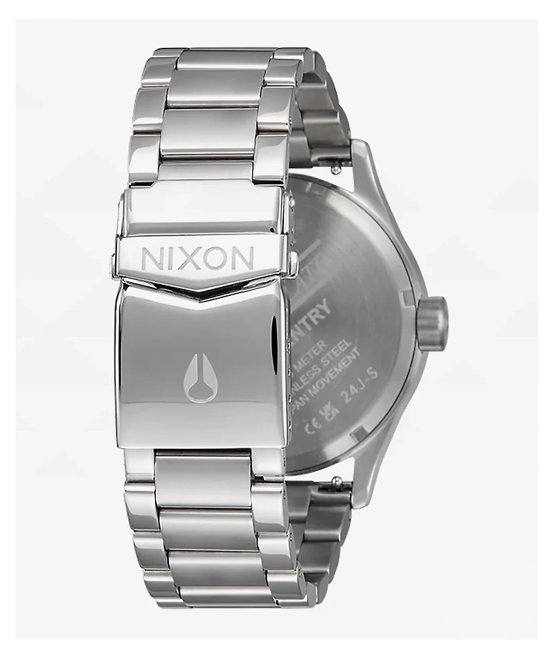 Nixon Sentry Stainless Steel Silver & Coral Analog Watch