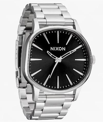 Nixon Sentry Wobble Silver & Black Sunray Analog Watch