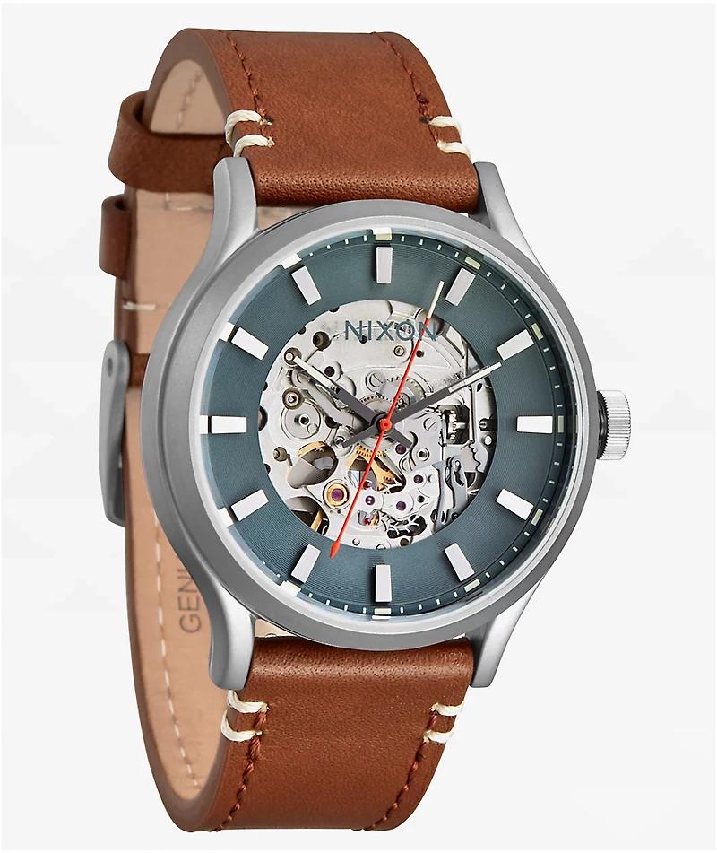 Nixon Spectra Leather Light Gunmetal, Basalt & Sienna Analog Watch