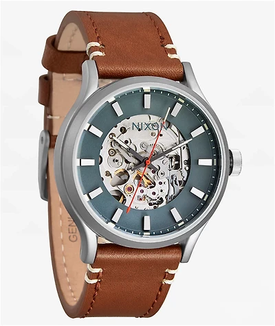 Nixon Spectra Leather Light Gunmetal, Basalt & Sienna Analog Watch