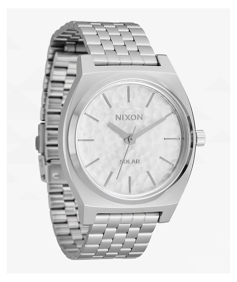 Nixon Time Teller Solar Silver & Snow Analog Watch
