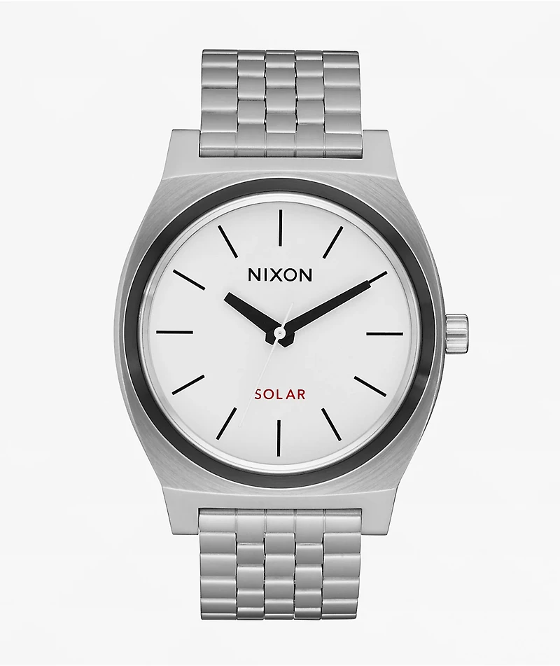 Nixon Time Teller Solar Silver & White Lume Analog Watch
