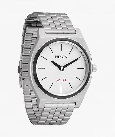 Nixon Time Teller Solar Silver & White Lume Analog Watch