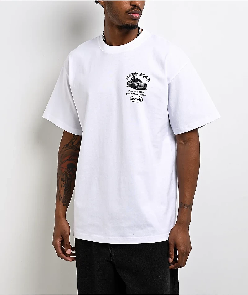 NoHours Body Shop White T-Shirt
