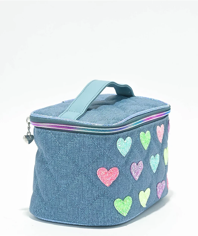 OMG Accessories Glitter Heart Patch Quilted Demin Glam Bag
