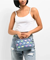 OMG Accessories Glitter Heart Patch Quilted Demin Glam Bag