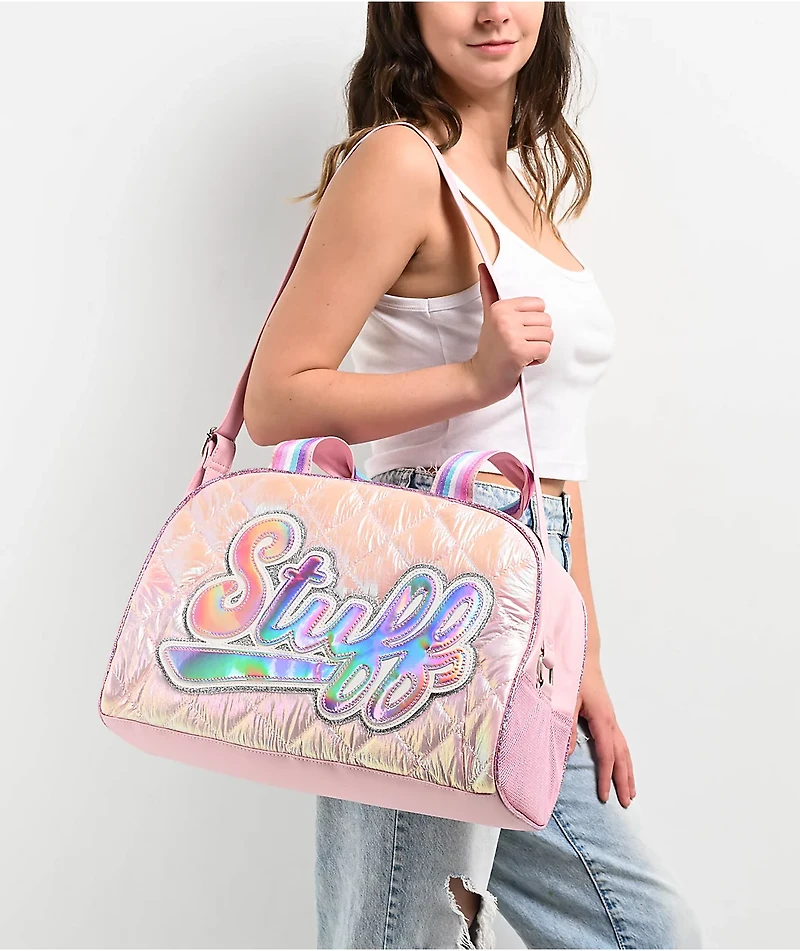OMG Accessories Stuff Quilted Metallic Pink Duffle Bag