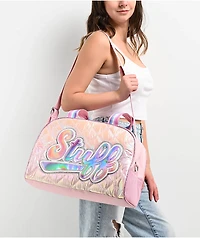 OMG Accessories Stuff Quilted Metallic Pink Duffle Bag