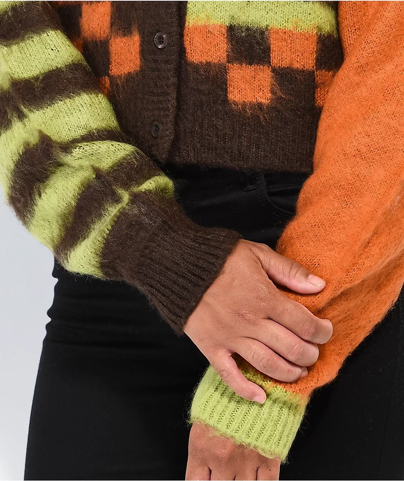 Obey Amber Dark Oak Crop Cardigan Sweater