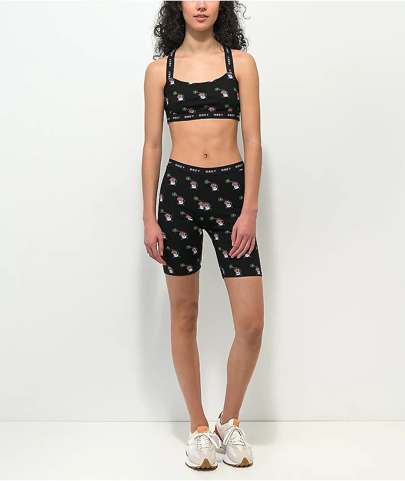 Obey Biscayne Mushroom Black Sports Bra