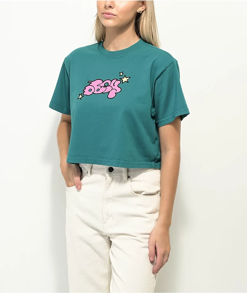 Obey Bubble And Stars Teal Crop T-Shirt