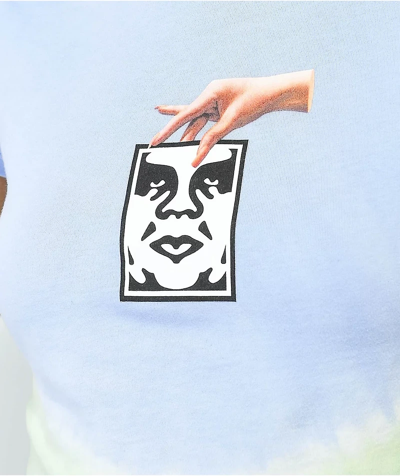 Obey Chainy Light Blue & Green Tie Dye Crop T-Shirt