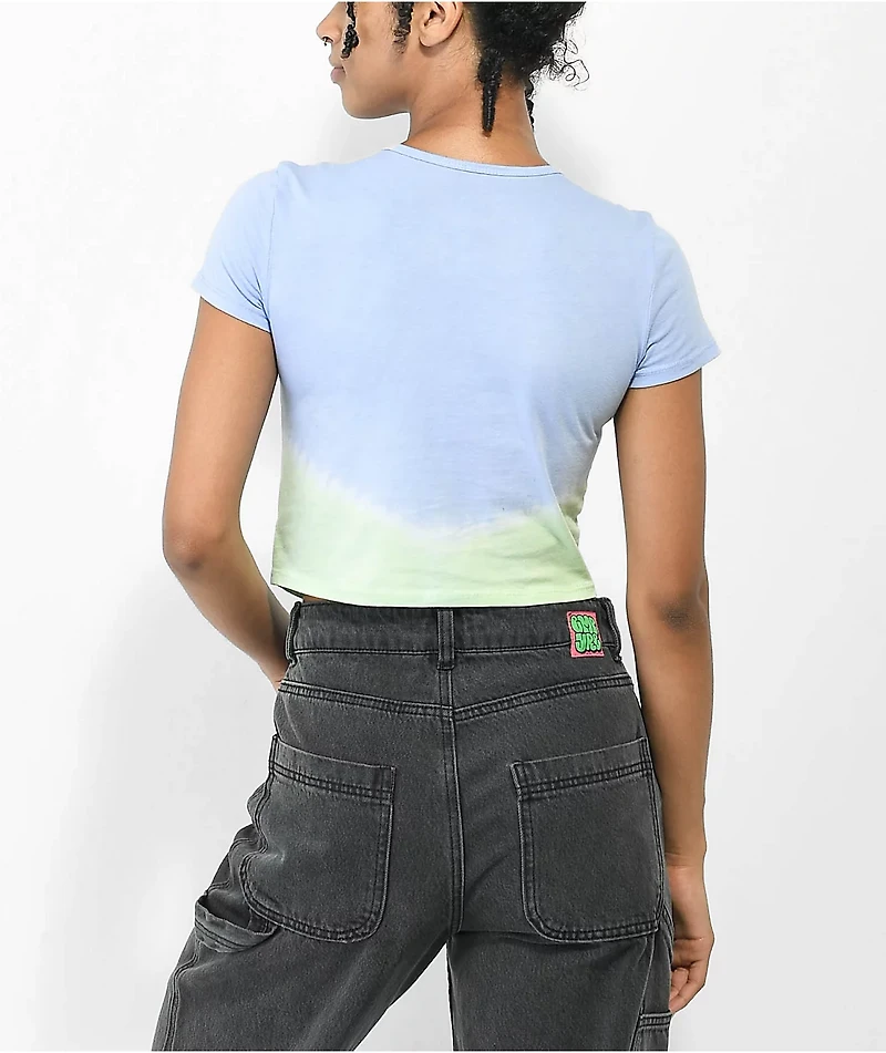Obey Chainy Light Blue & Green Tie Dye Crop T-Shirt