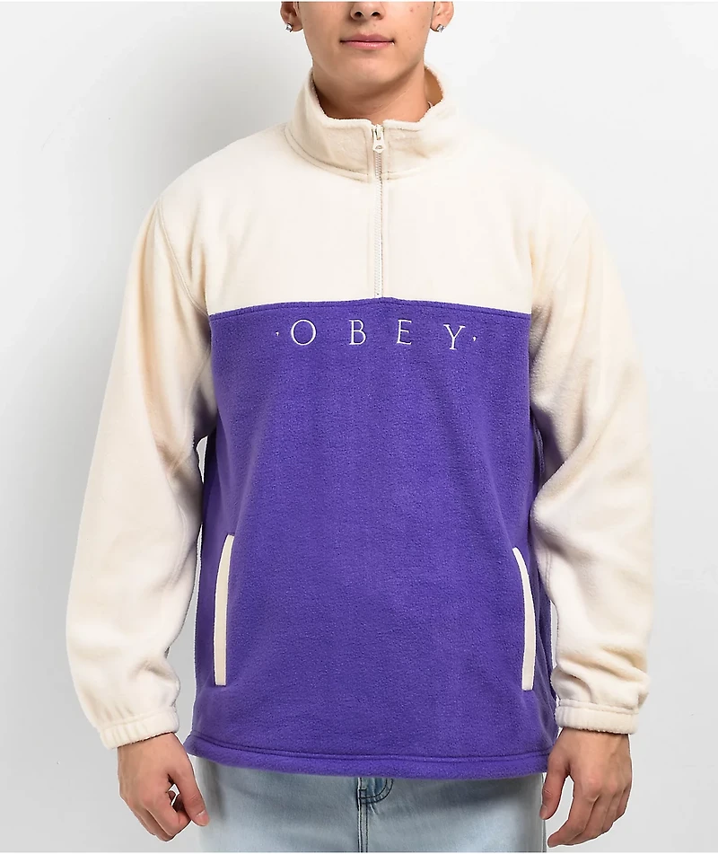Obey Channel Purple & Tan Fleece Quarter Zip Sweatshirt