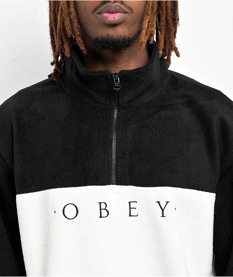 Obey Channel White & Black Mock Neck Fleece Sweatshirt