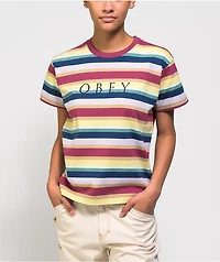 Obey Charlie Box Fuchsia & Multi Stripe T-Shirt