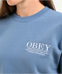 Obey Cities Coronet Blue Crop Crewneck Sweatshirt