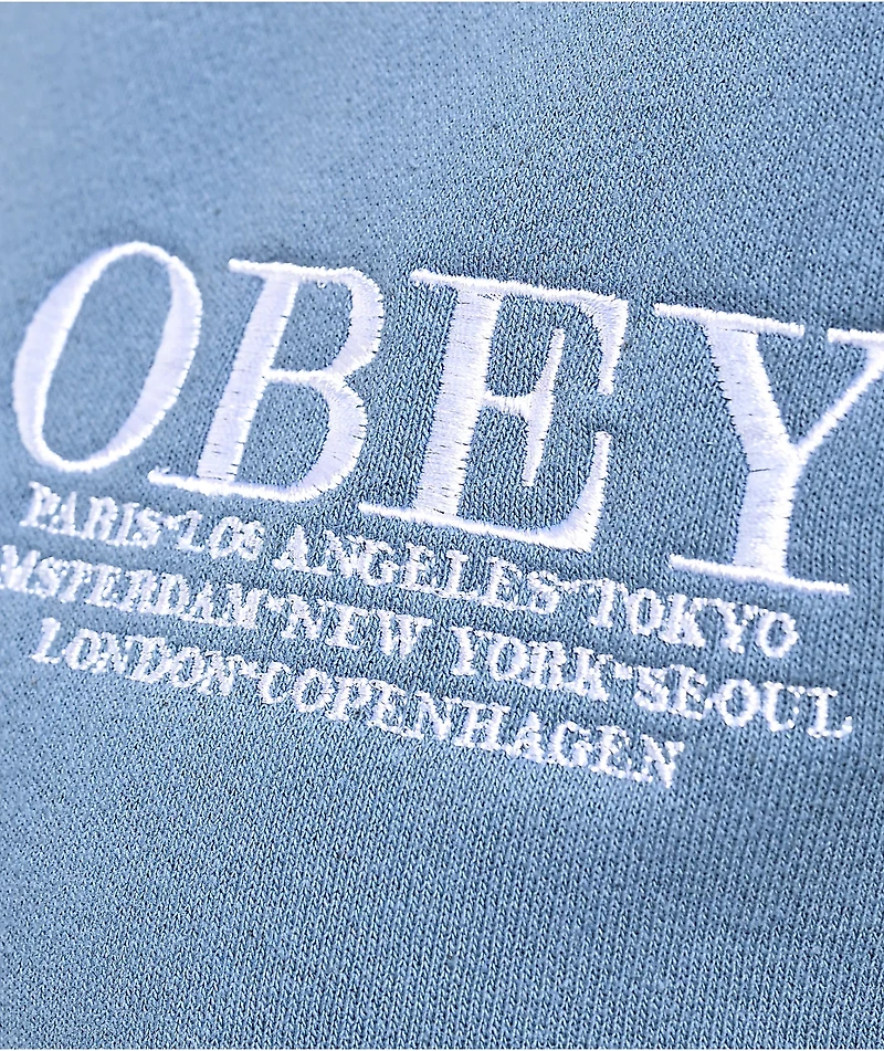 Obey Cities Coronet Blue Crop Crewneck Sweatshirt