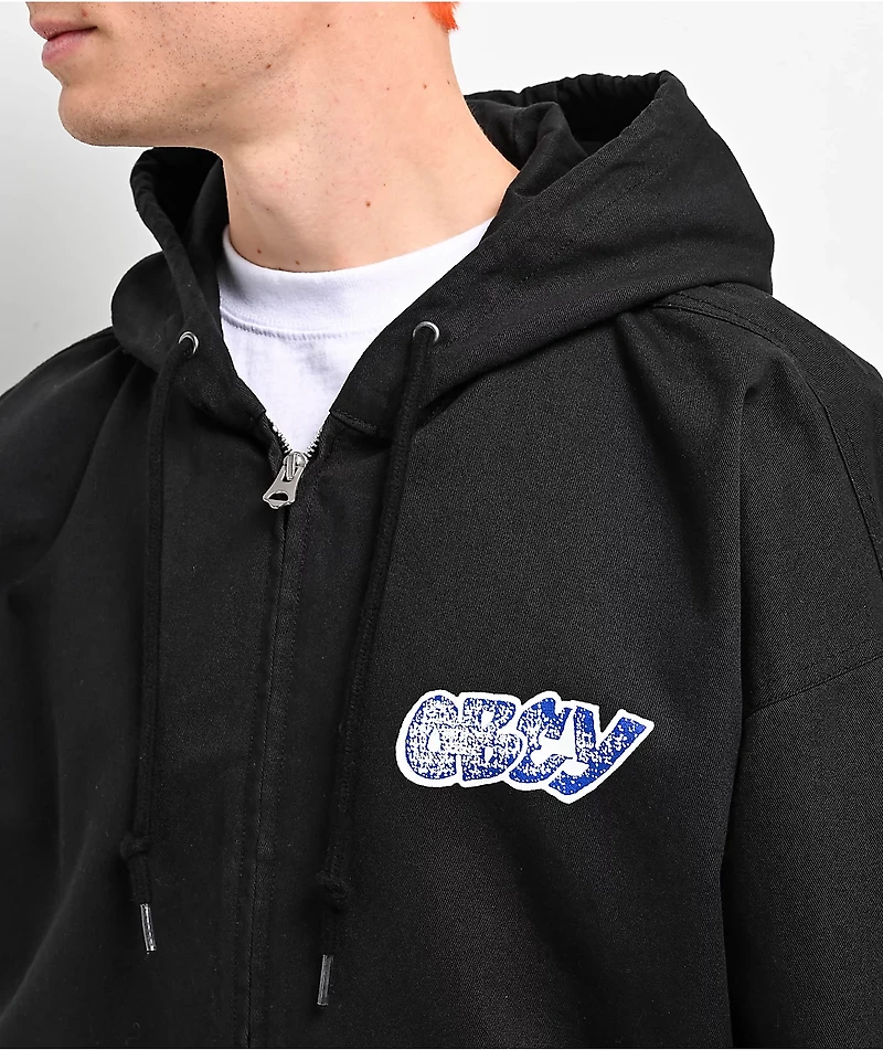 Obey City Watchdog Black Hooded Work Jacket