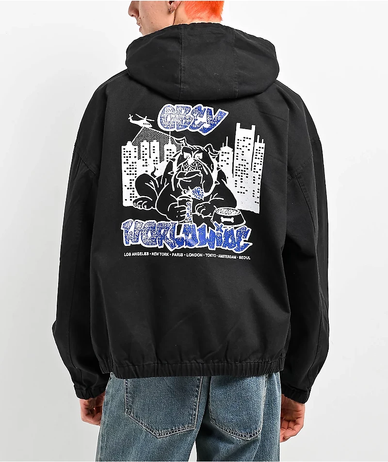 Obey City Watchdog Black Hooded Work Jacket