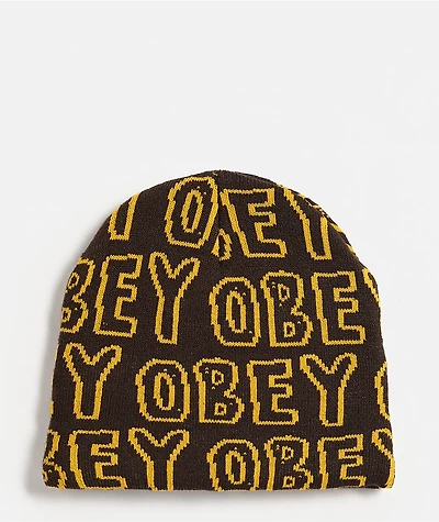 Obey Common Dark Brown Skully Beanie