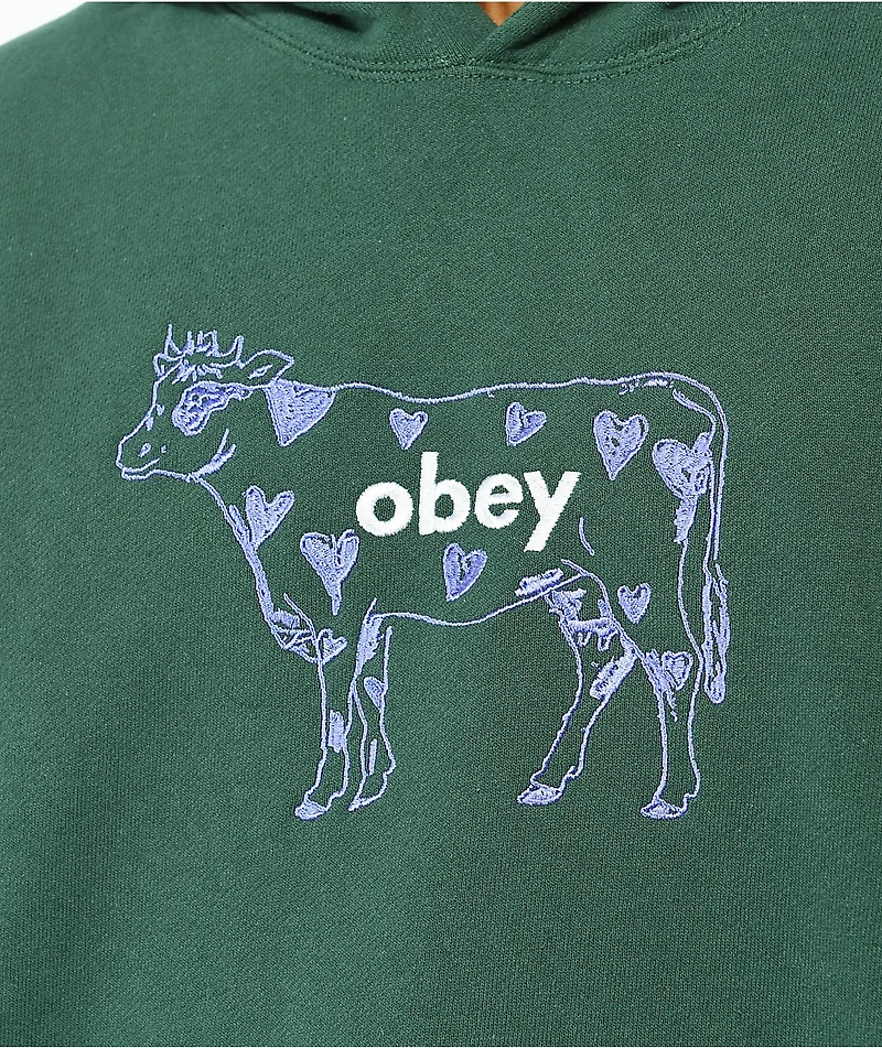 Obey Cow Extra Heavy Green Hoodie