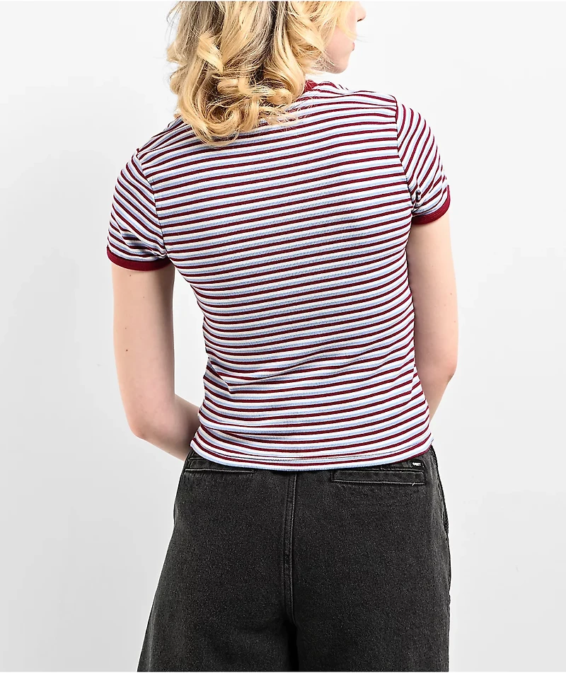Obey Cypress Stripe Tibetan Red Multi Crop T-Shirt