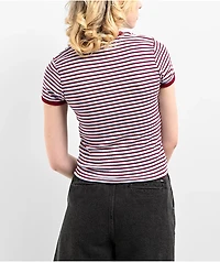 Obey Cypress Stripe Tibetan Red Multi Crop T-Shirt