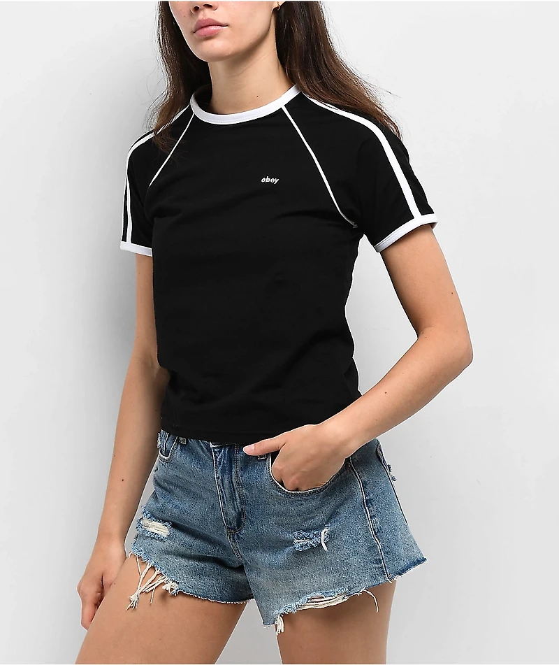 Obey Diversion Black & White Raglan T-Shirt