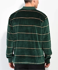 Obey Fete Green Velour Long Sleeve Polo Shirt