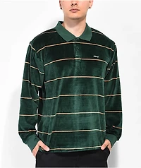 Obey Fete Green Velour Long Sleeve Polo Shirt