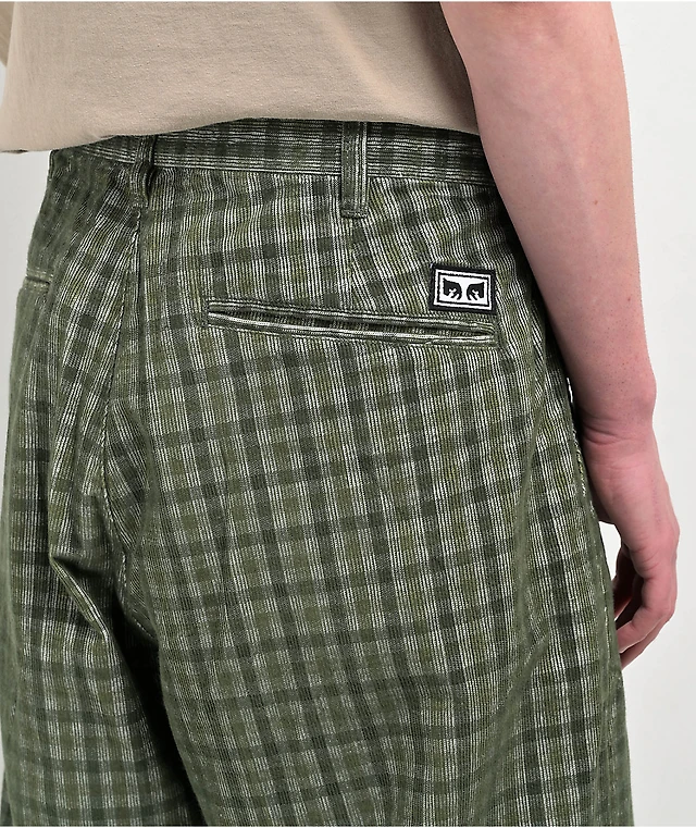 Obey Fubar Pleated Plaid Green Kombu Corduroy Pants Arden Fair