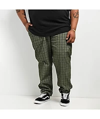 Obey Fubar Pleated Plaid Green Kombu Corduroy Pants
