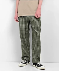 Obey Fubar Pleated Plaid Green Kombu Corduroy Pants