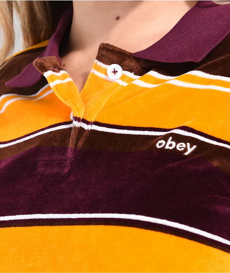 Obey Georgia Brown, Purple & Yellow Crop Long Sleeve Polo Shirt