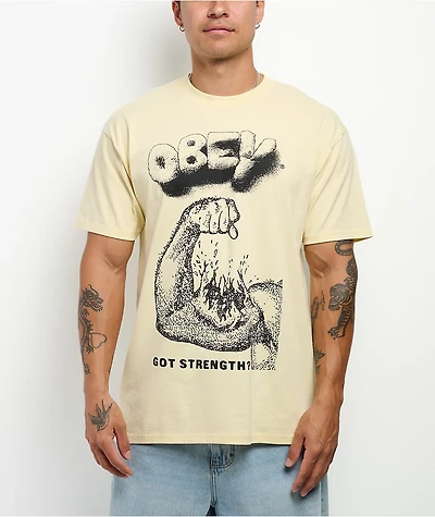 Obey Got Strength Pale Yellow T-Shirt