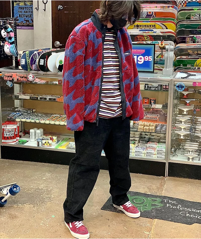 Obey Hense Purple & Red Sherpa Jacket