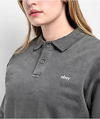 Obey Lowercase Black Pigment Dye Long Sleeve Polo Shirt